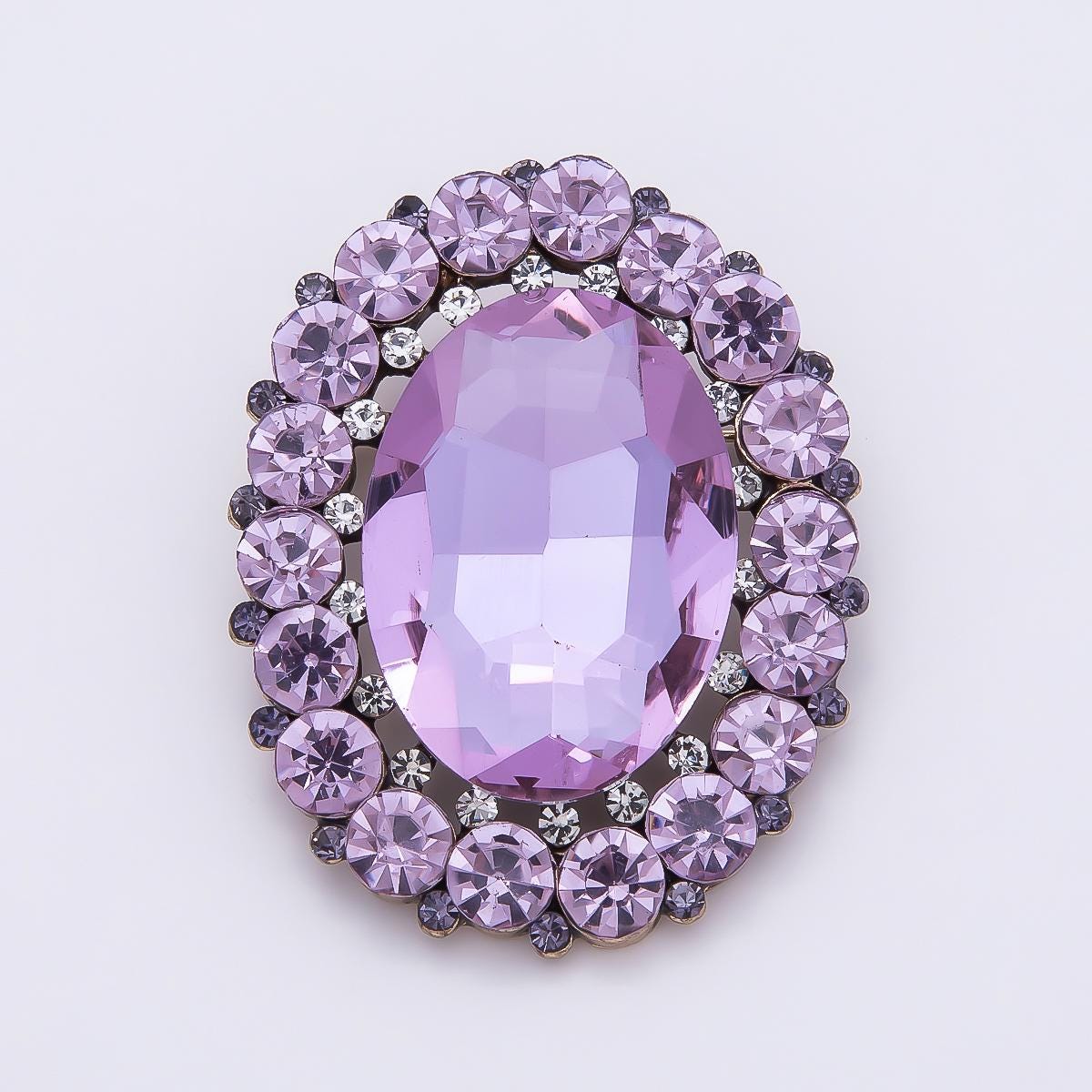 Elegant Oval Crystal 47mm Brooch Rhinestone Halo Pin Royal Wedding Lapel Pin Fashion Accessory for Coats Bags and Scarves | BH-136
