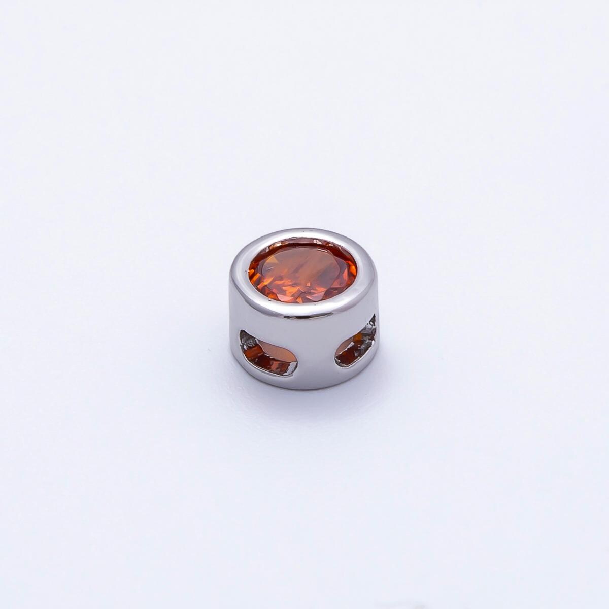 Rhodium Plated 8mm Bezel-Set Birthstone Rondelle Spacer Beads Crystal Rondelle Slider Charms Gemstone Custom Jewelry Making | Beads-00290