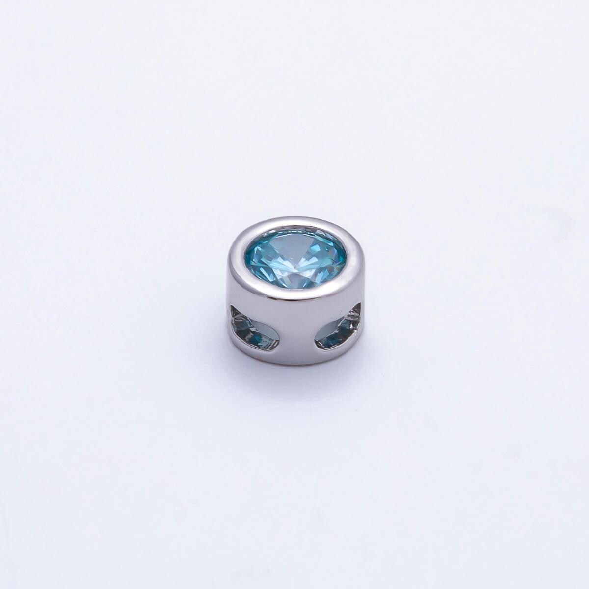 Rhodium Plated 8mm Bezel-Set Birthstone Rondelle Spacer Beads Crystal Rondelle Slider Charms Gemstone Custom Jewelry Making | Beads-00290