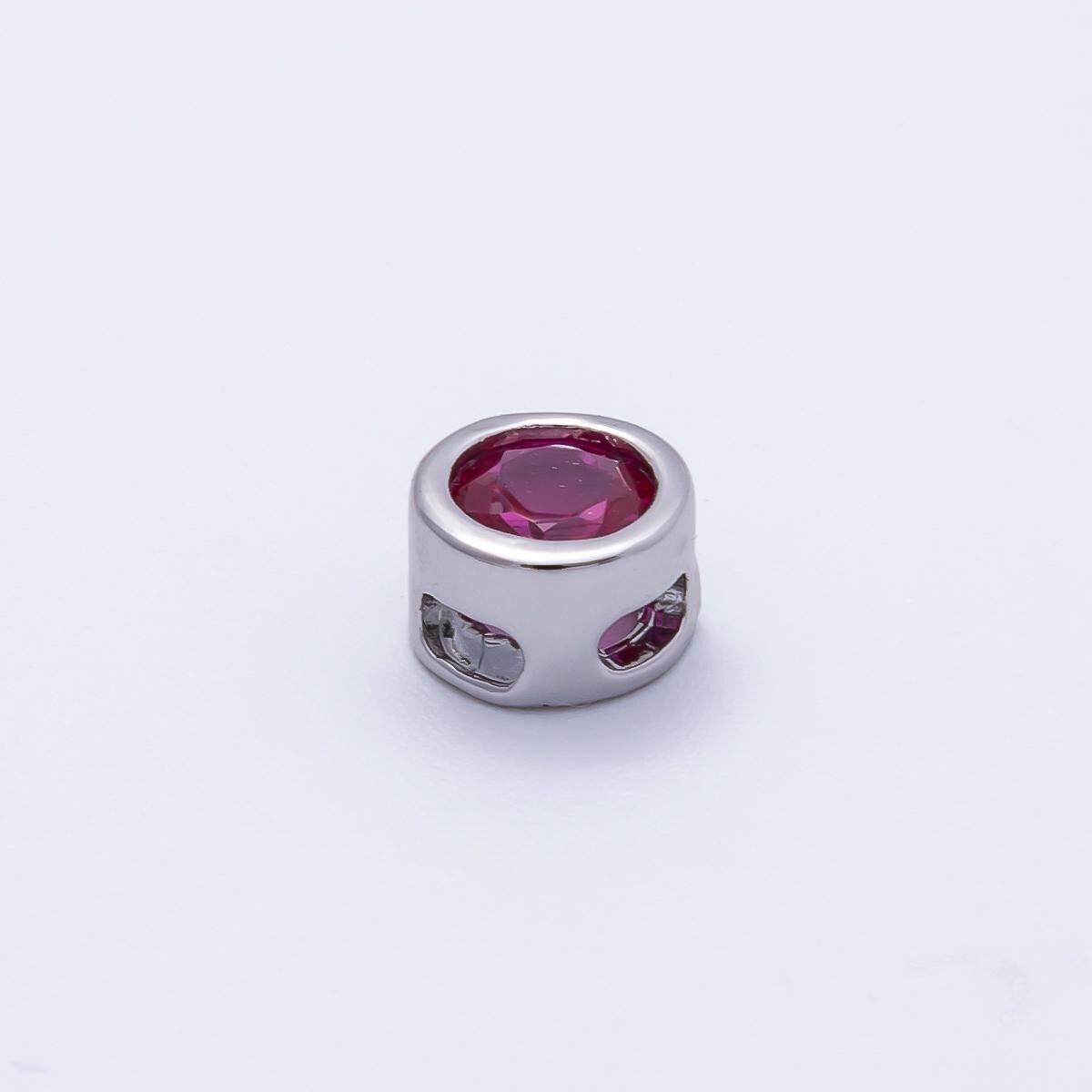 Rhodium Plated 8mm Bezel-Set Birthstone Rondelle Spacer Beads Crystal Rondelle Slider Charms Gemstone Custom Jewelry Making | Beads-00290