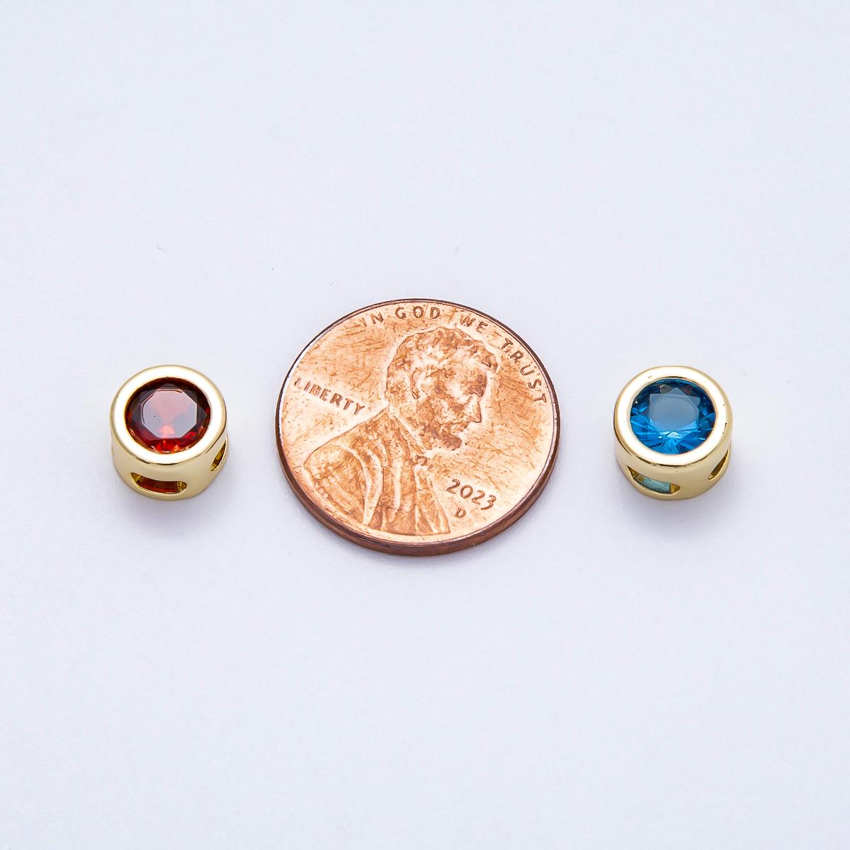 Rhodium Plated 8mm Bezel-Set Birthstone Rondelle Spacer Beads Crystal Rondelle Slider Charms Gemstone Custom Jewelry Making | Beads-00290