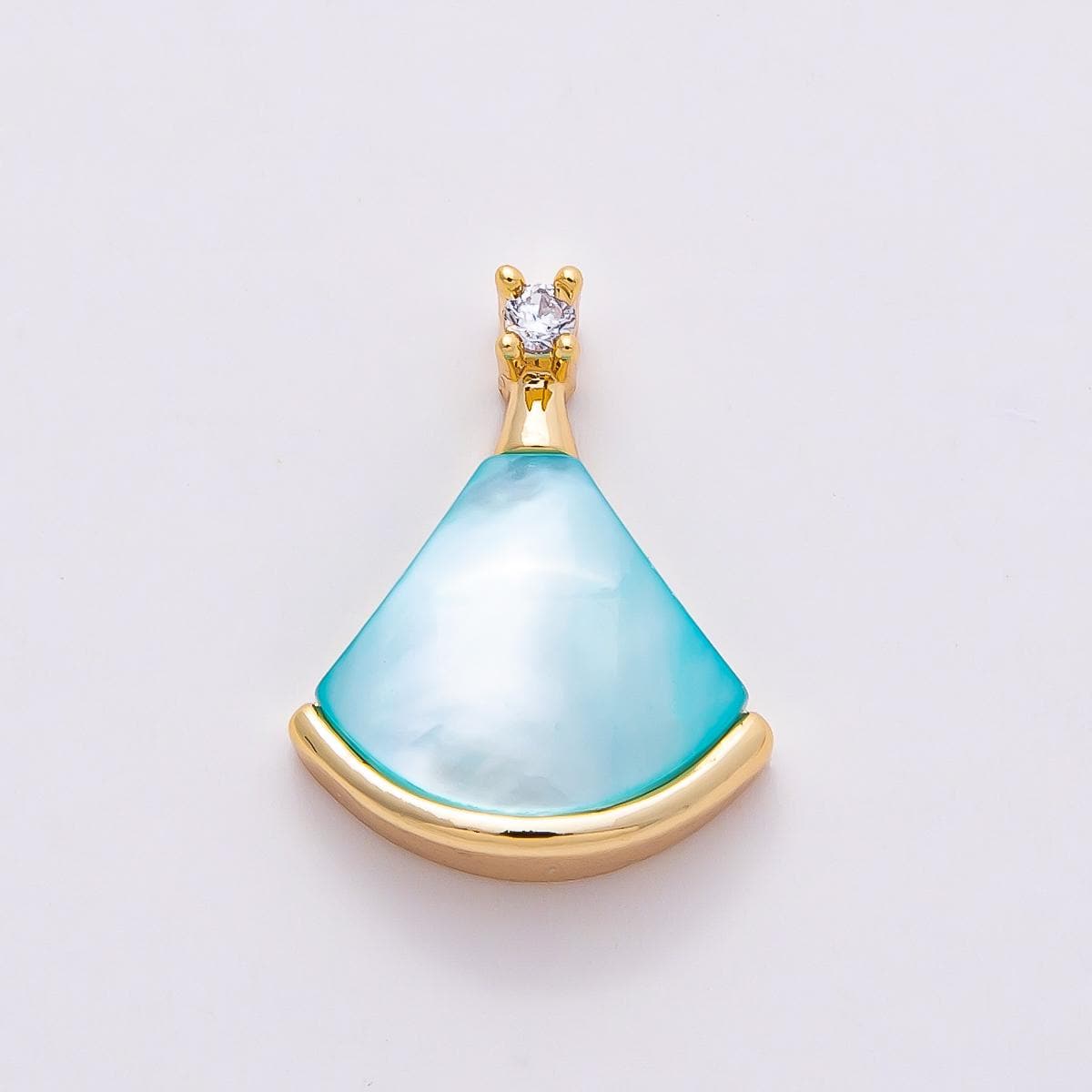 18K Gold Filled 17mm Clear CZ Mother of Pearl Triangle Fan Pendant Bridal Jewelry Charm for Necklace Making Elegant Accessory | Charms-00753