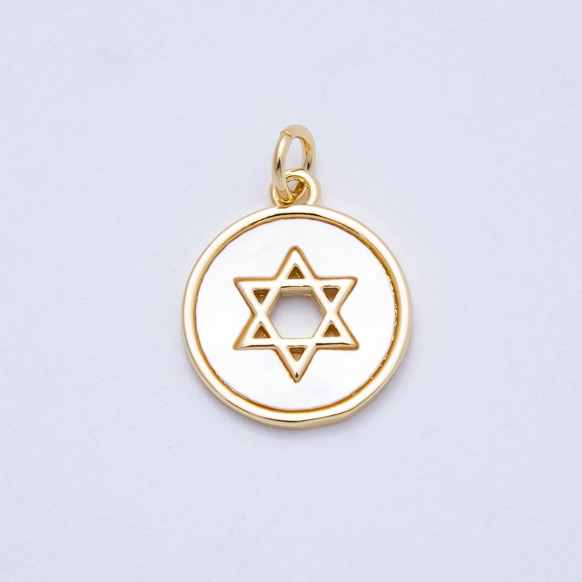 16k Gold Filled 18mm Star of David Charm White Enamel Coin Pendant Dainty DIY Jewish Jewelry Making Supplies custom Necklace | CHARMS-00663
