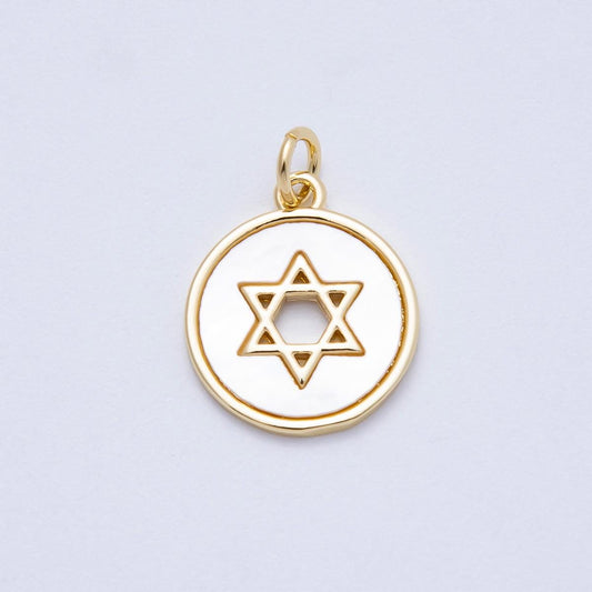 16k Gold Filled 18mm Star of David Charm White Enamel Coin Pendant Dainty DIY Jewish Jewelry Making Supplies custom Necklace | CHARMS-00663