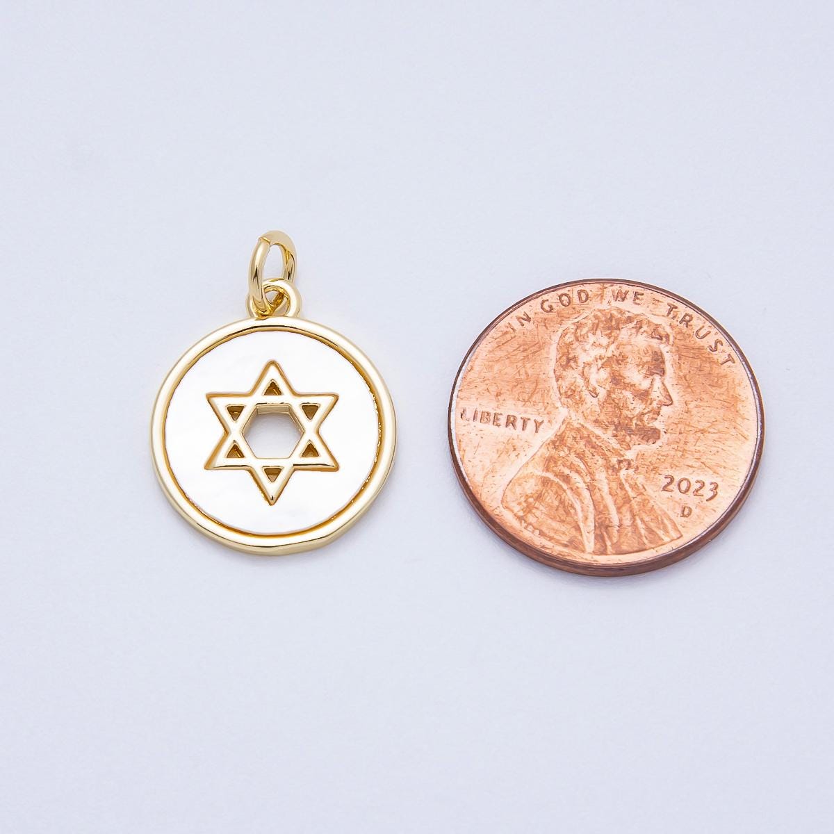 16k Gold Filled 18mm Star of David Charm White Enamel Coin Pendant Dainty DIY Jewish Jewelry Making Supplies custom Necklace | CHARMS-00663