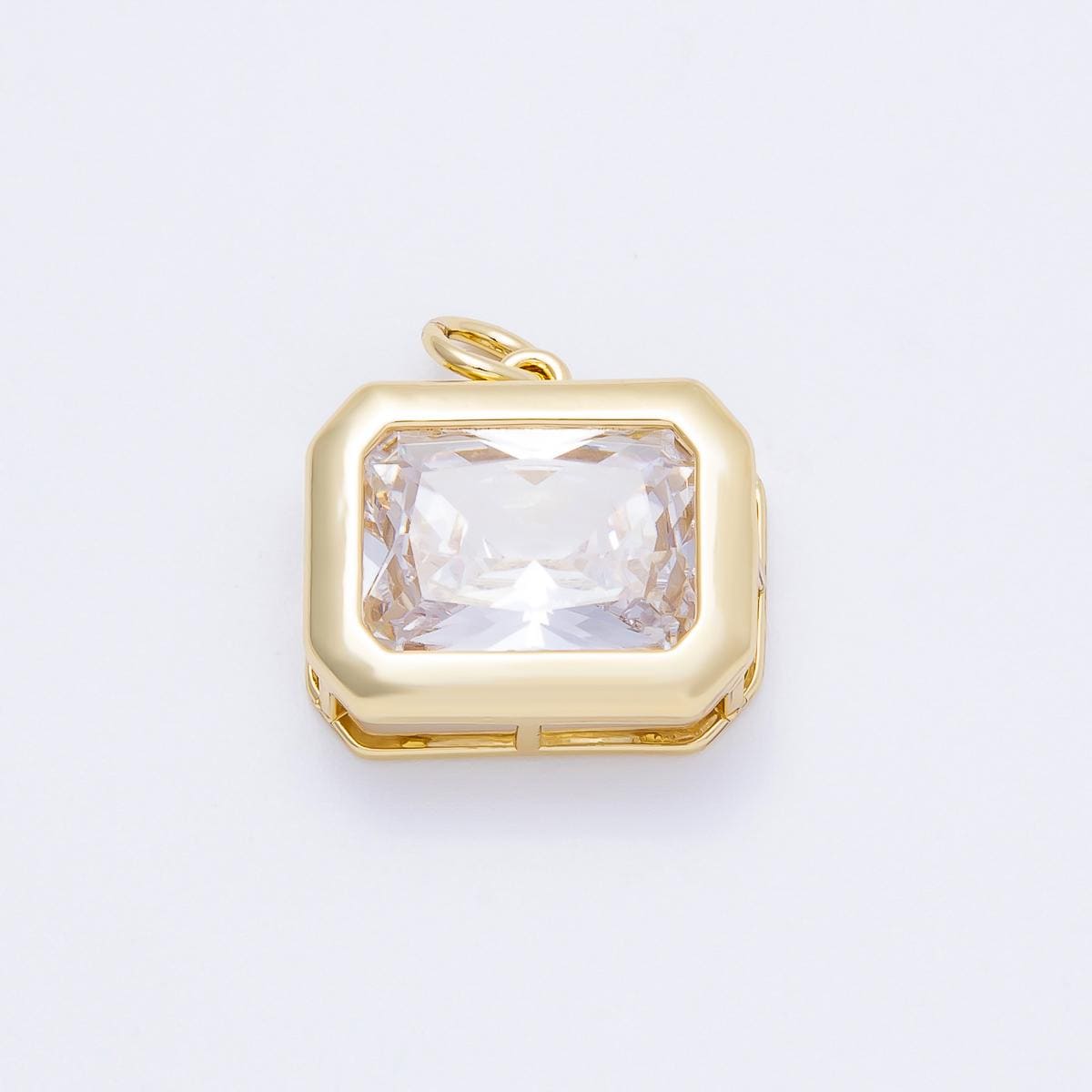 16k Gold Filled 19mm Rectangle Charm Emerald Cut Pendant Dainty Crystal Bridal Jewelry Wedding Gift for Her custom Necklace | CHARMS-00664