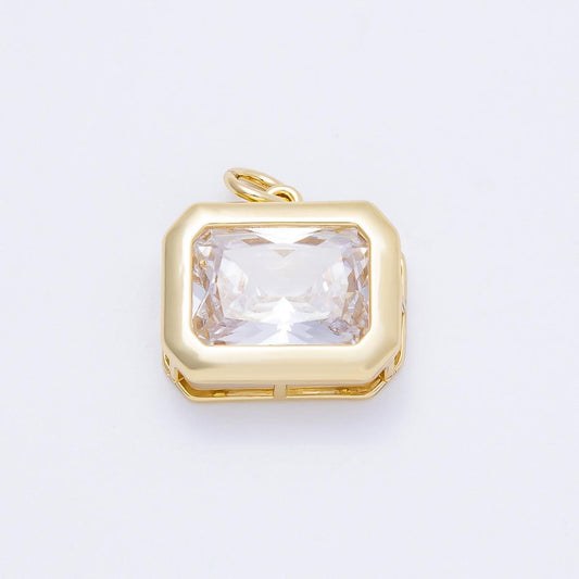 16k Gold Filled 19mm Rectangle Charm Emerald Cut Pendant Dainty Crystal Bridal Jewelry Wedding Gift for Her custom Necklace | CHARMS-00664