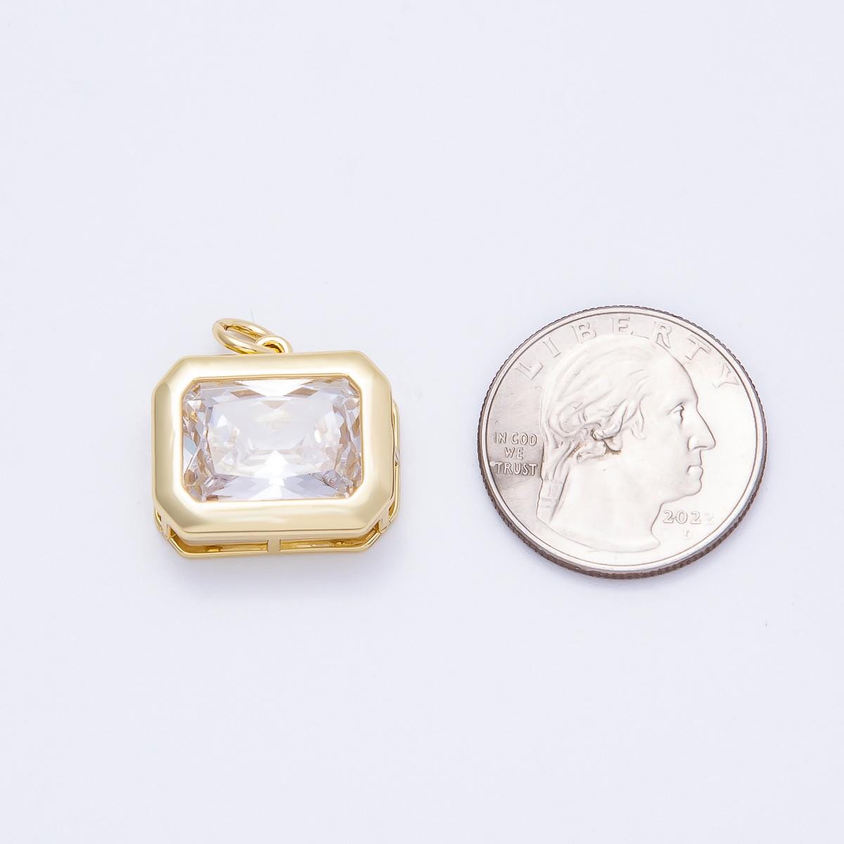 16k Gold Filled 19mm Rectangle Charm Emerald Cut Pendant Dainty Crystal Bridal Jewelry Wedding Gift for Her custom Necklace | CHARMS-00664
