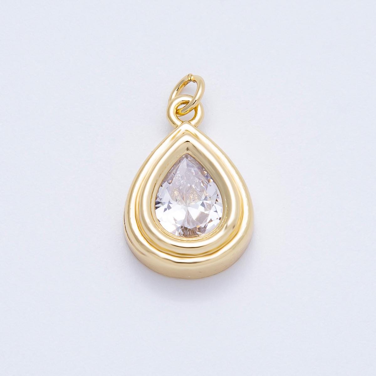 16k Gold Filled 20mm Teardrop Charm Pear Cut CZ Pendant Dainty Layering Necklace DIY Jewelry Supplies custom Necklace | CHARMS-00665