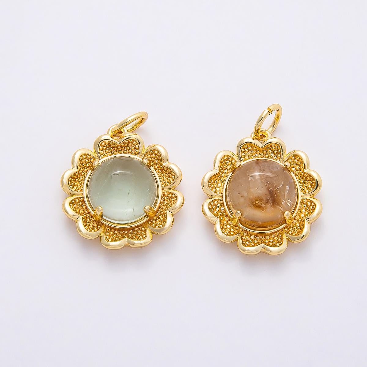 16k Gold Filled 20mm Gemstone Flower Charm with Filigree Laced Edge Elegant Jewelry Supply DIY custom Necklace and Bracelet | CHARMS-00766