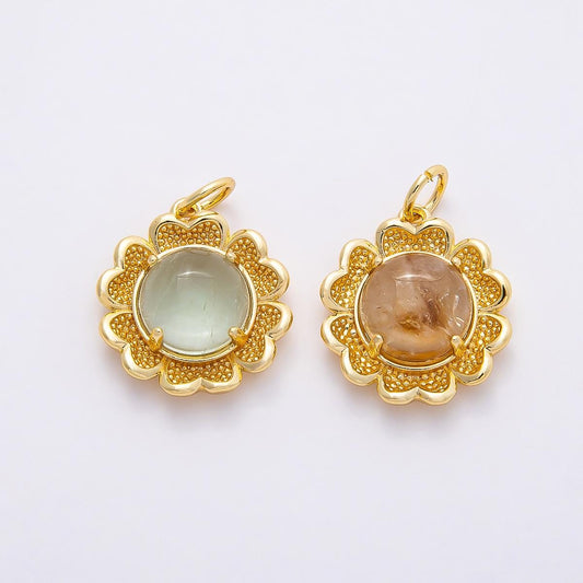 16k Gold Filled 20mm Gemstone Flower Charm with Filigree Laced Edge Elegant Jewelry Supply DIY custom Necklace and Bracelet | CHARMS-00766