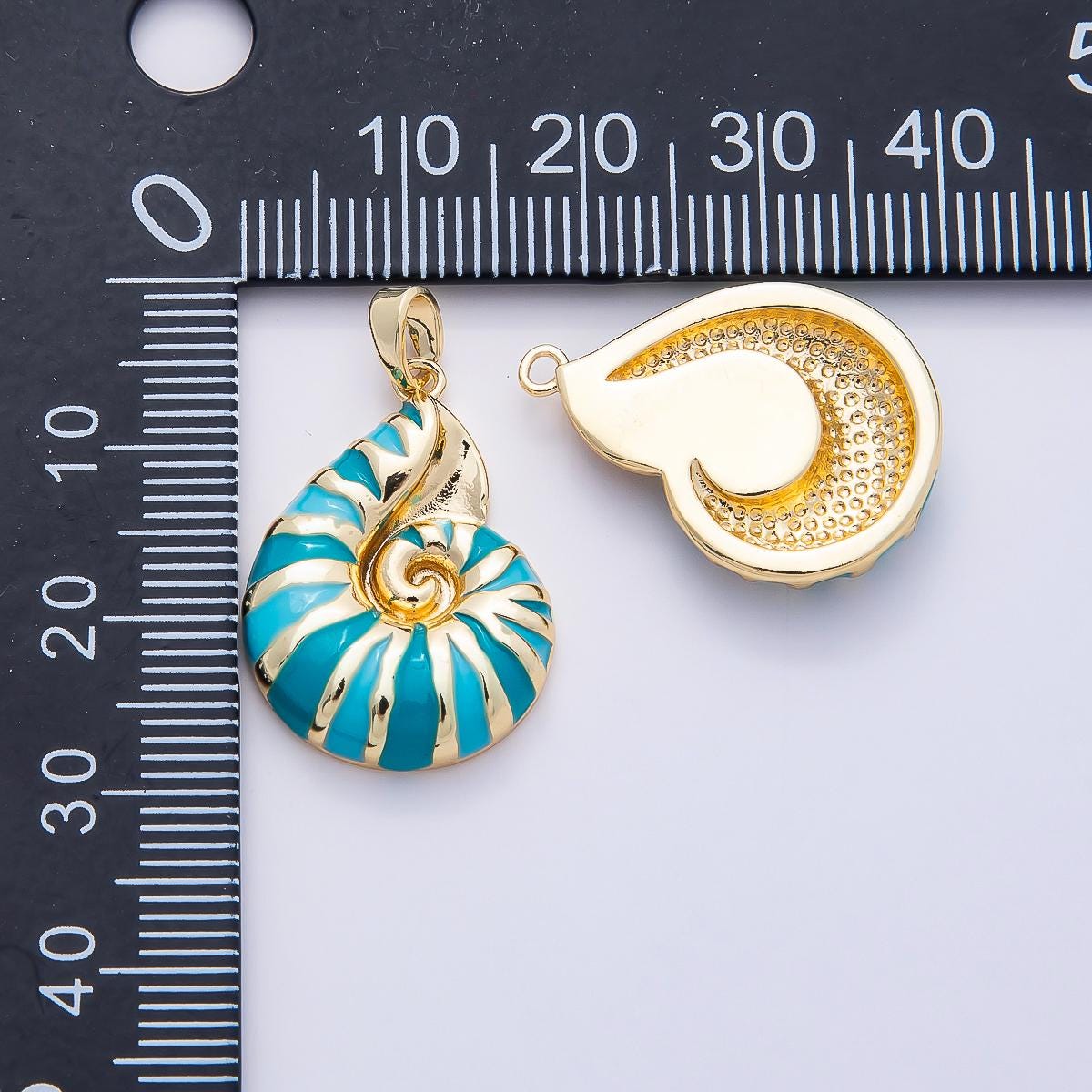 16k Gold Filled 24mm Turquoise Blue Enamel Seashell Pendant Beach Inspired Necklace Charm DIY Custom Jewelry Supply | CHARMS-00770