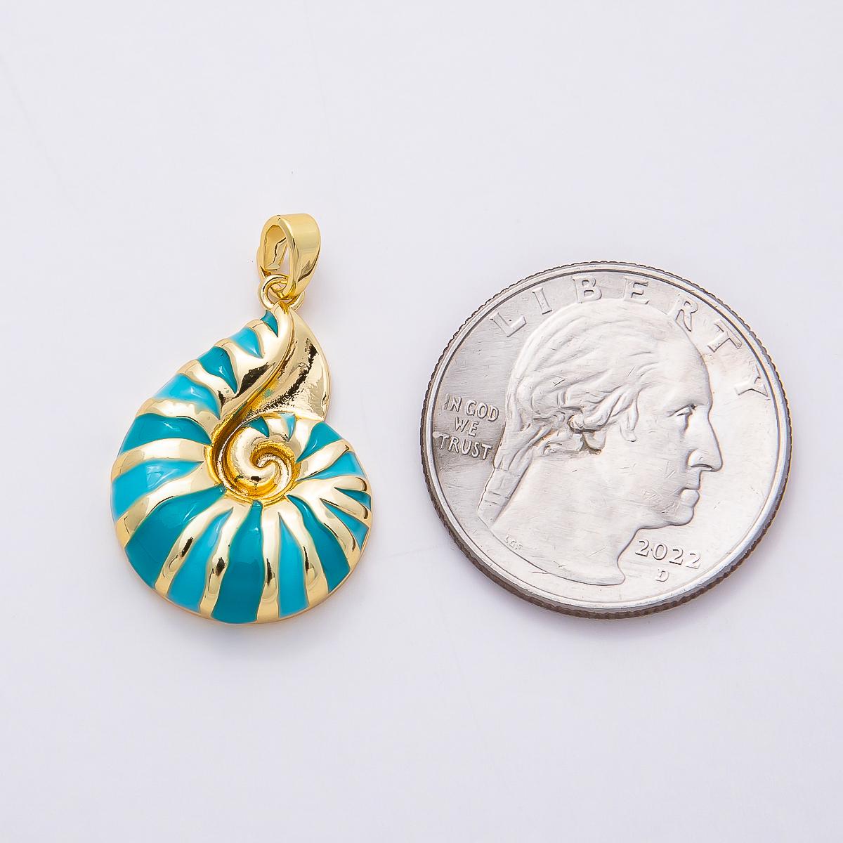16k Gold Filled 24mm Turquoise Blue Enamel Seashell Pendant Beach Inspired Necklace Charm DIY Custom Jewelry Supply | CHARMS-00770