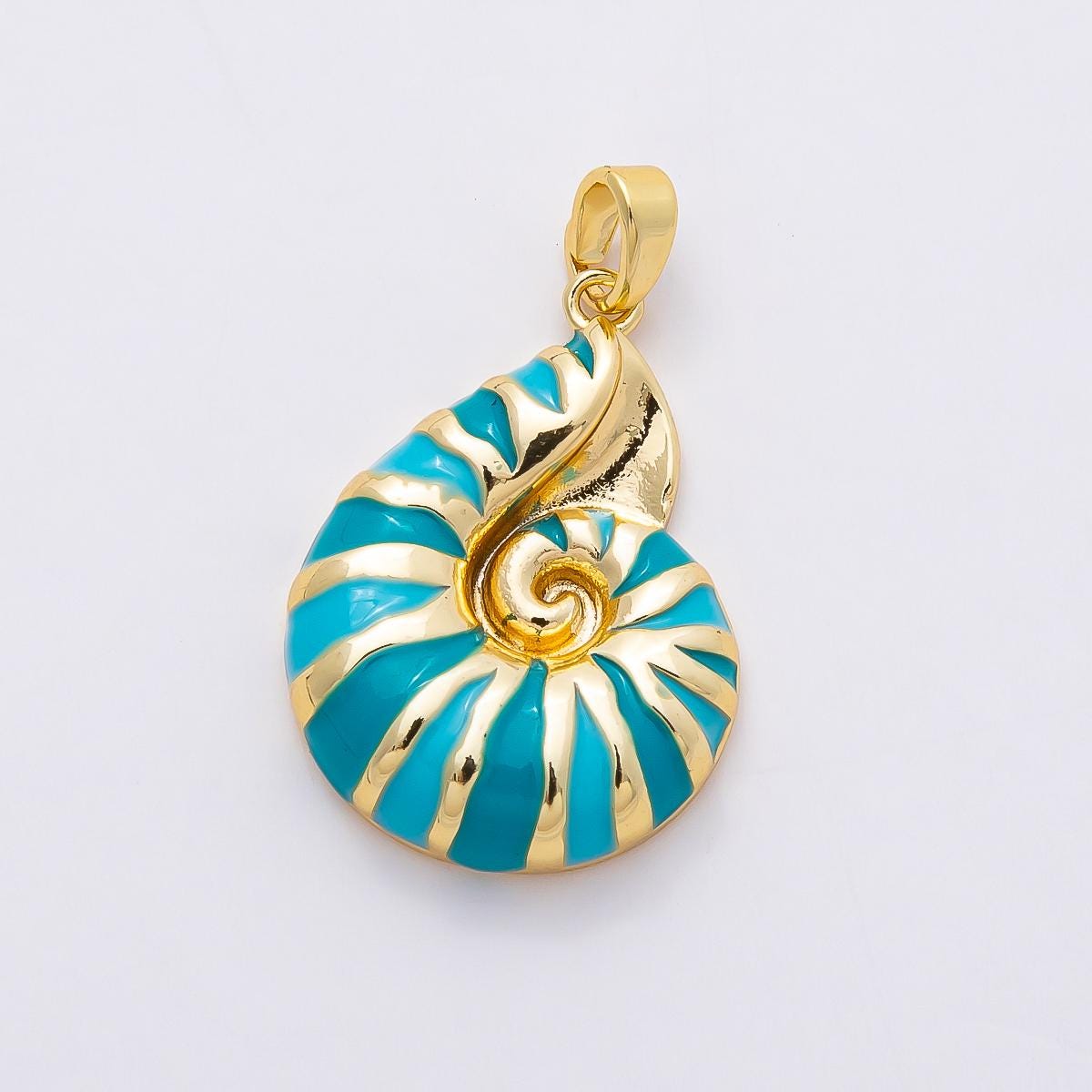 16k Gold Filled 24mm Turquoise Blue Enamel Seashell Pendant Beach Inspired Necklace Charm DIY Custom Jewelry Supply | CHARMS-00770