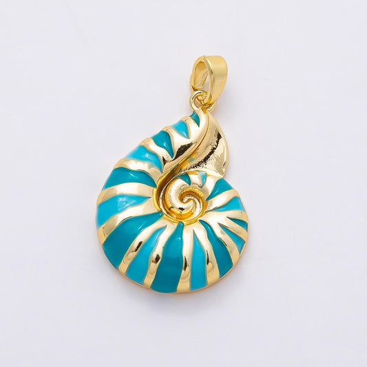 16k Gold Filled 24mm Turquoise Blue Enamel Seashell Pendant Beach Inspired Necklace Charm DIY Custom Jewelry Supply | CHARMS-00770