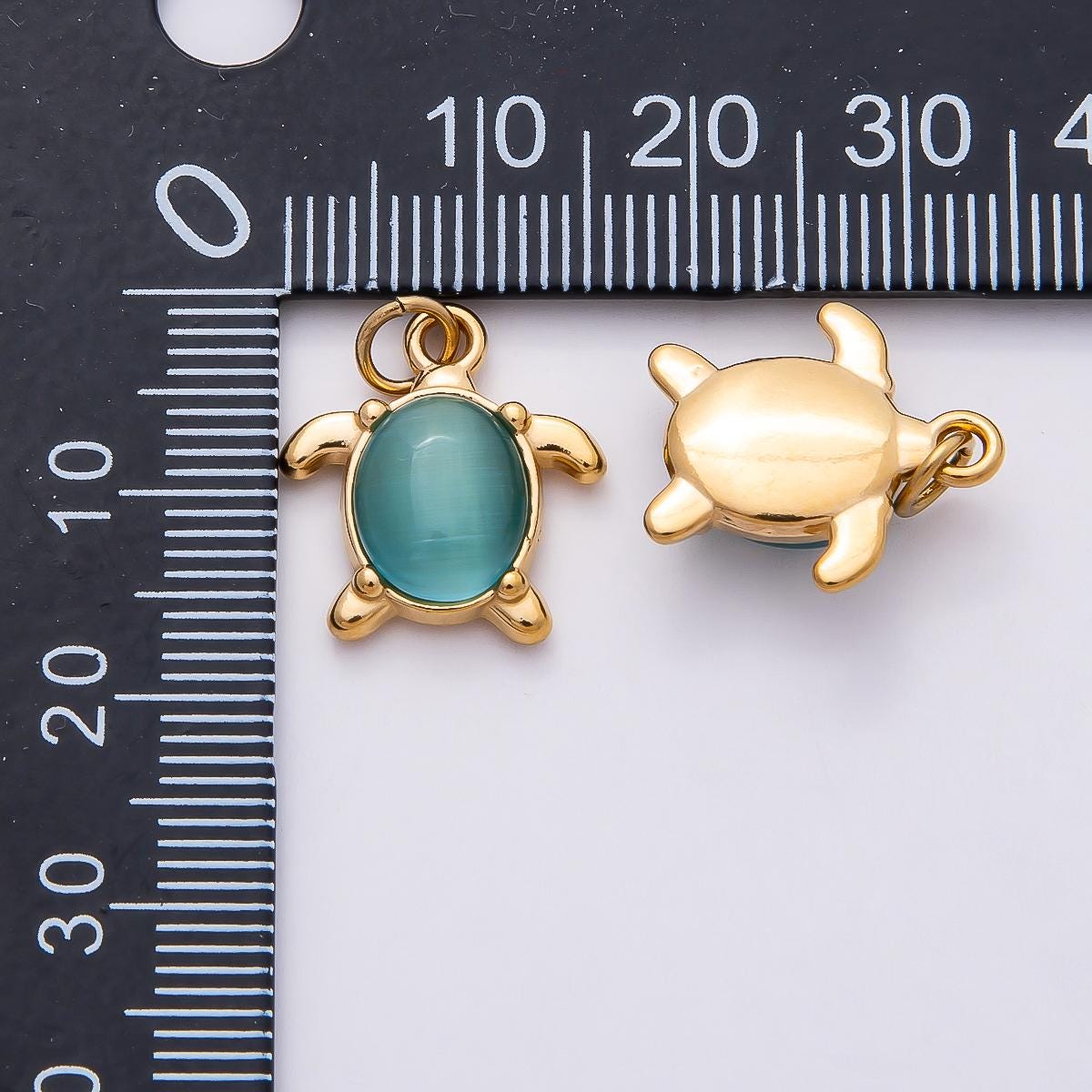 18k Stainless Steel 17mm Gold Sea Turtle Charms Colorful Cabochon Marine Animal Pendant Jewelry Making Beach Necklace Gift | CHARMS-00774