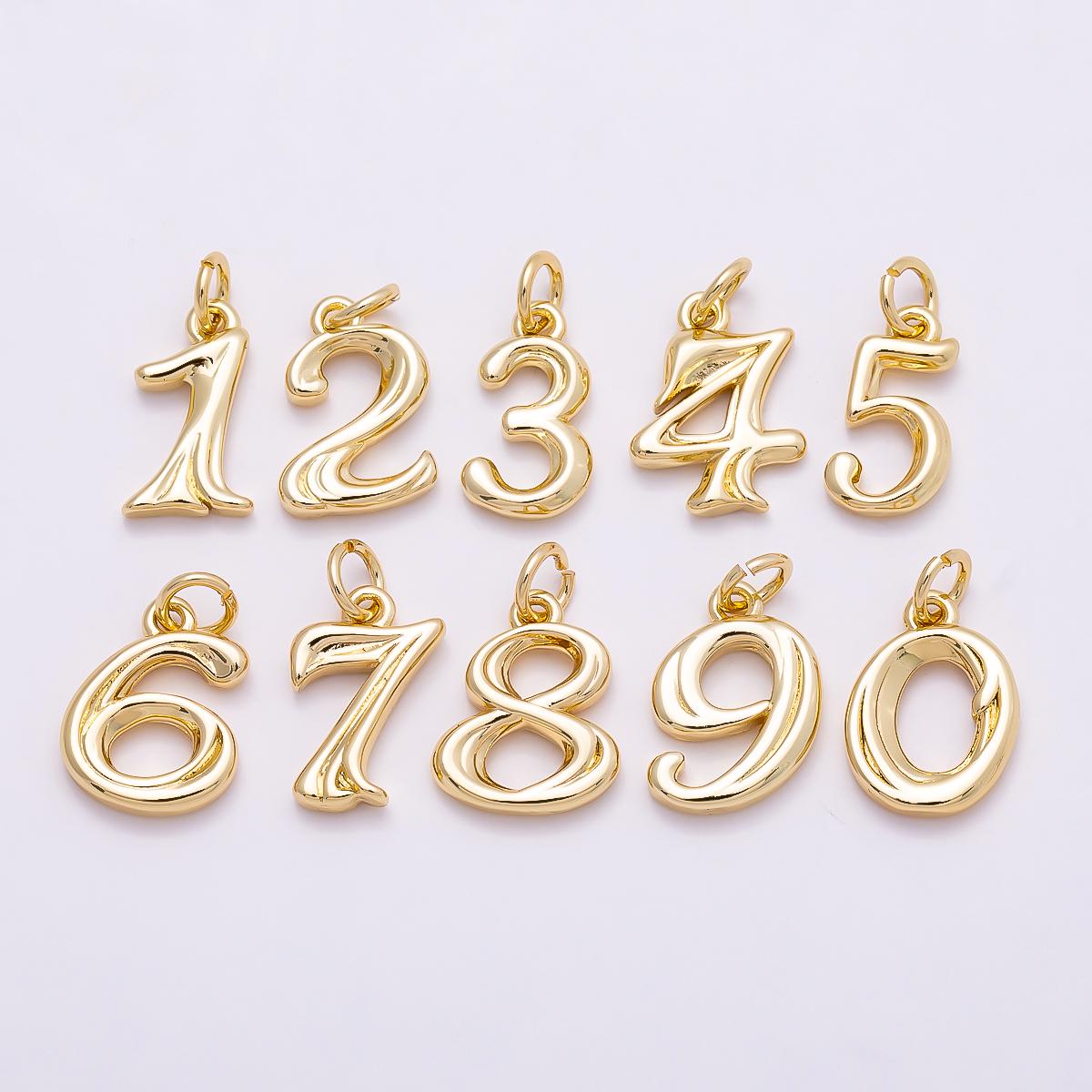 Dainty Gold Number Charm Pendant Lucky Number Age Birthday Pendant | Charms-878