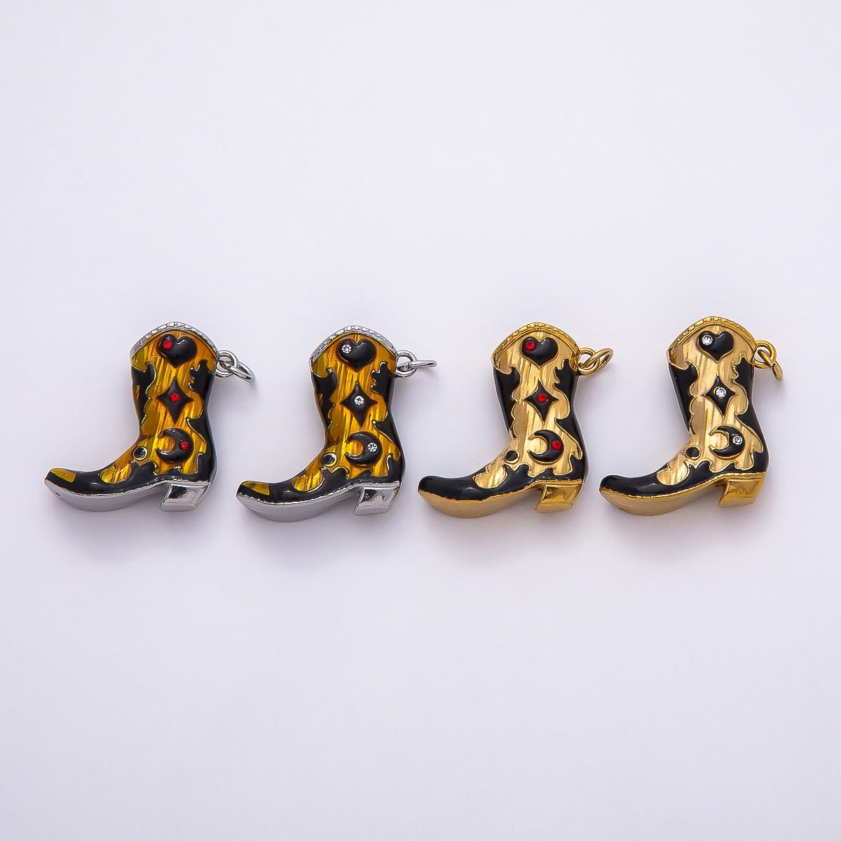 Stainless Steel Gold & Silver 27mm Western Cowboy Boot Charms Painted Enamel Festival Shoes DIY Jewelry Supply Charm Add On | CHARMS-00782