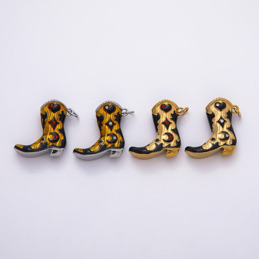 Stainless Steel Gold & Silver 27mm Western Cowboy Boot Charms Painted Enamel Festival Shoes DIY Jewelry Supply Charm Add On | CHARMS-00782