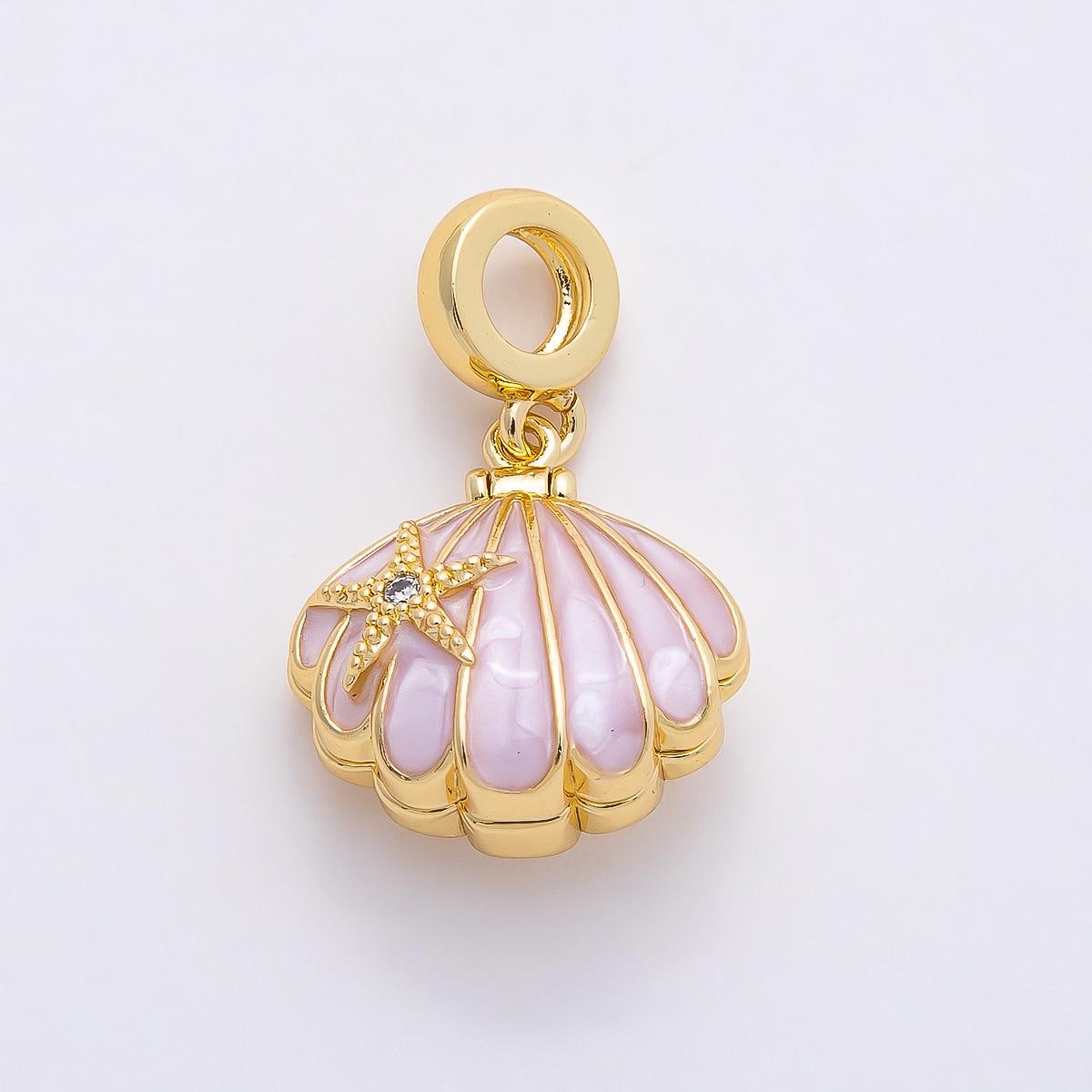 16k Gold Filled 18mm Enamel Shell with Starfish Pendant Pastel Beach Jewelry Supplies Custom Charm Necklace Bracelet Add On | CHARMS-00768