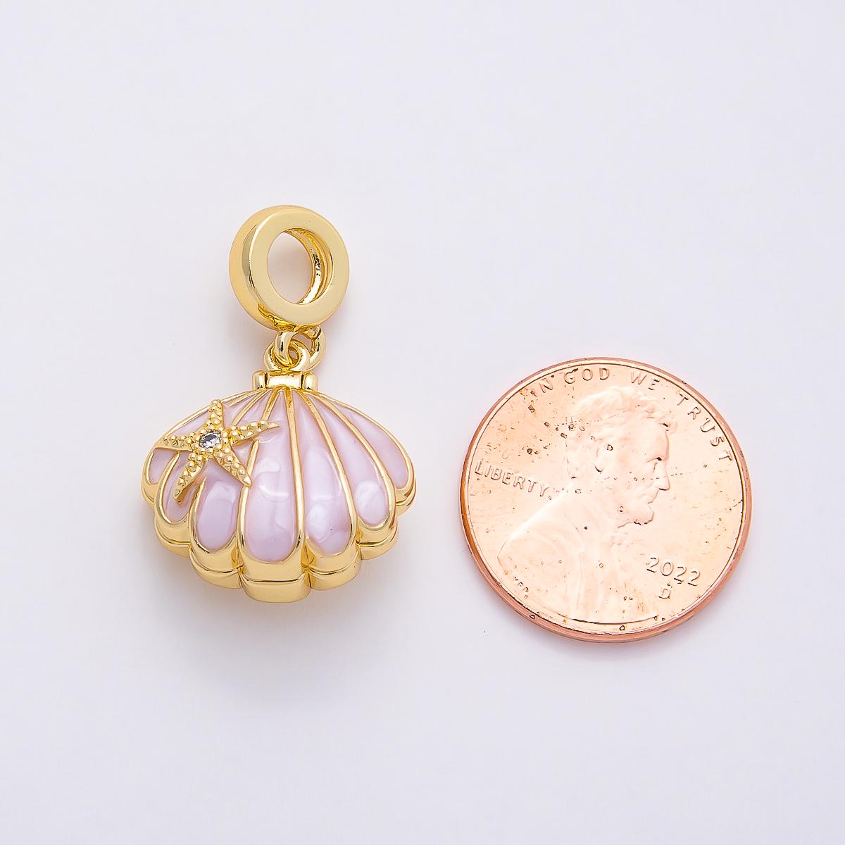 16k Gold Filled 18mm Enamel Shell with Starfish Pendant Pastel Beach Jewelry Supplies Custom Charm Necklace Bracelet Add On | CHARMS-00768