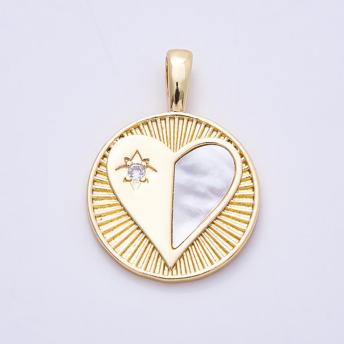 16k Gold Filled 35mm Heart Medallion Mother of Pearl Charm Celestial Star Pendant DIY Jewelry Supply for custom Necklace | CHARMS-00757