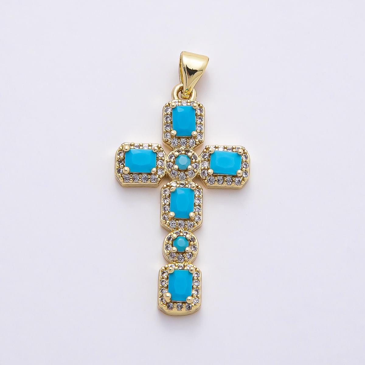 16k Gold Filled 31mm CZ Gemstone Cross Pendant Crystal Religious Jewelry Statement Piece DIY Supply for custom Necklace | CHARMS-00760