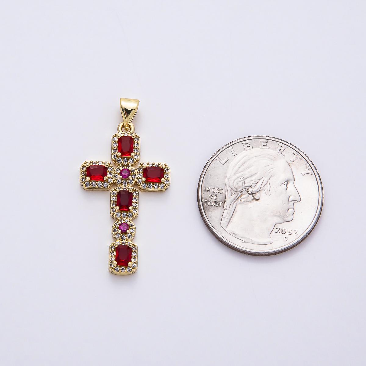 16k Gold Filled 31mm CZ Gemstone Cross Pendant Crystal Religious Jewelry Statement Piece DIY Supply for custom Necklace | CHARMS-00760