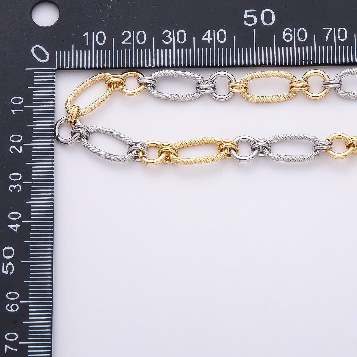 Two Tone Cable Chain by Yard Mixed Metal Roll Wholesale Bulk Textured Chain Link DIY Jewelry Supply for Necklace Bracelet | ROLL-1871