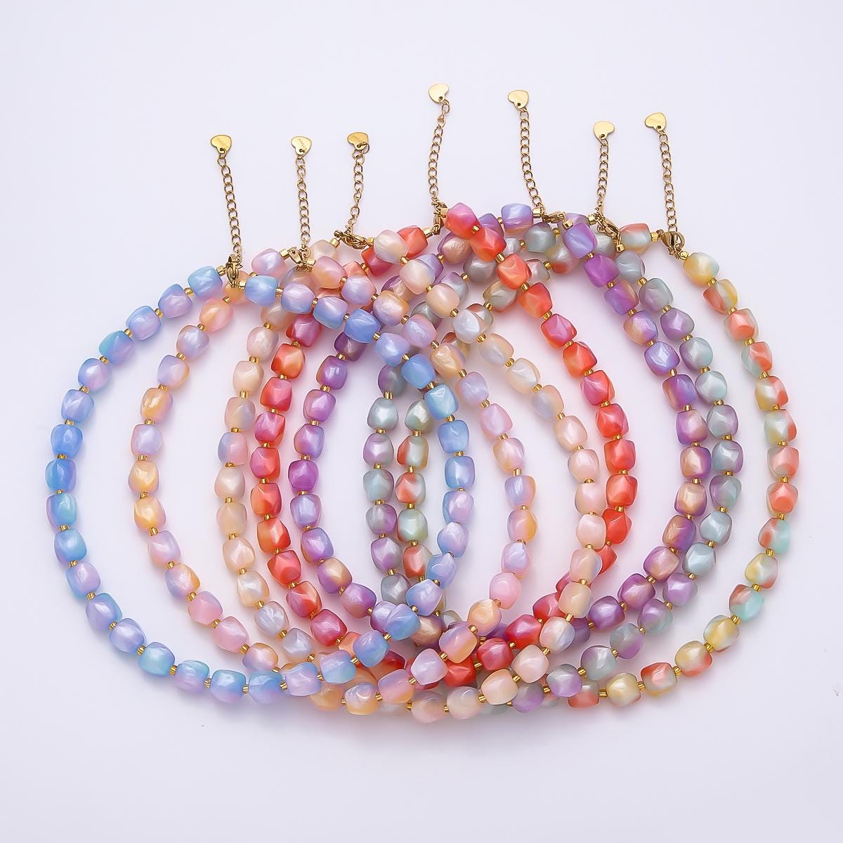 Summer Colorful Candy Beaded handmade Necklace Chunky Bead Gold Stainless Steel necklace Tarnish Free | WA-4524