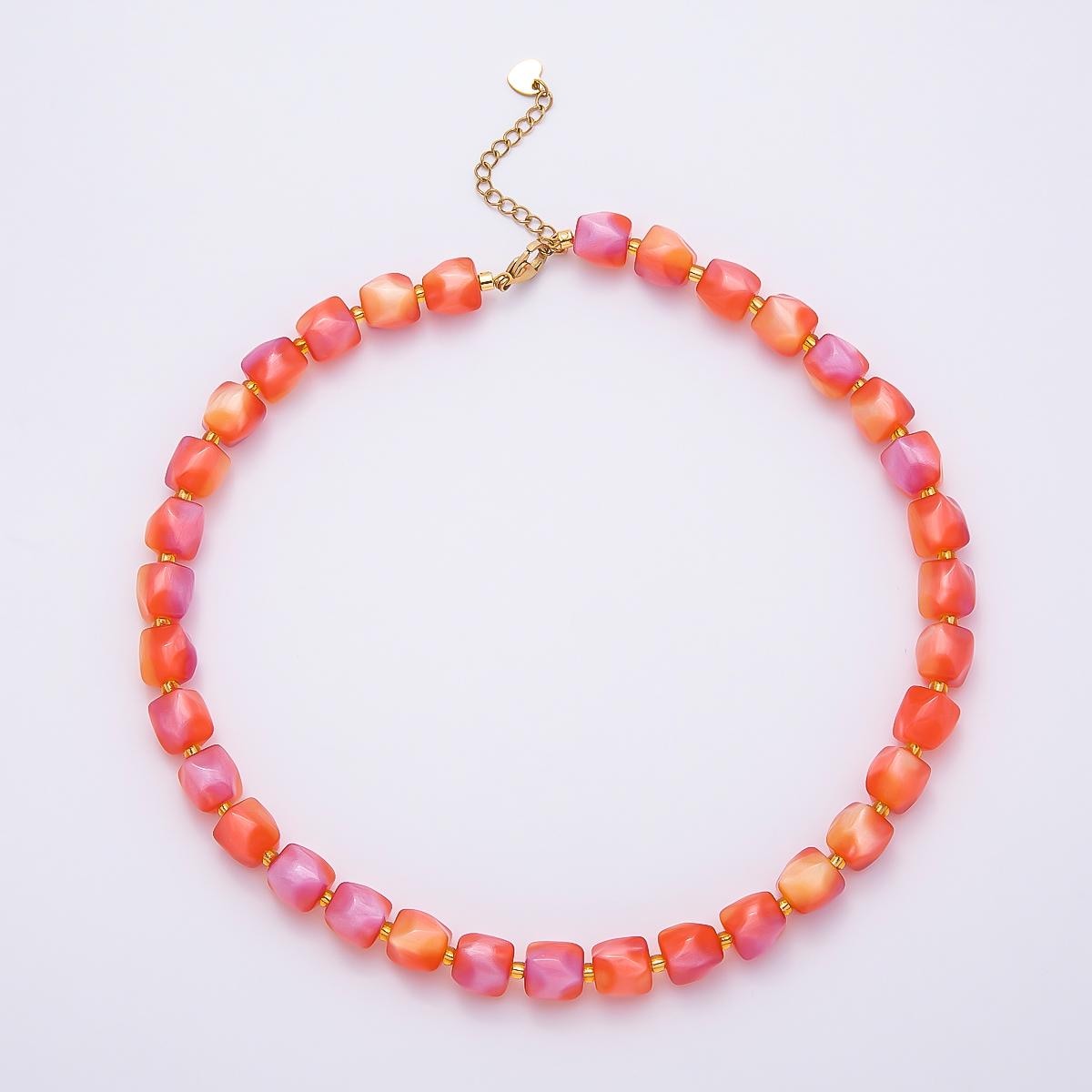 Summer Colorful Candy Beaded handmade Necklace Chunky Bead Gold Stainless Steel necklace Tarnish Free | WA-4524