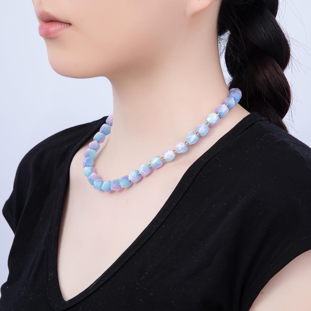 Summer Colorful Candy Beaded handmade Necklace Chunky Bead Gold Stainless Steel necklace Tarnish Free | WA-4524