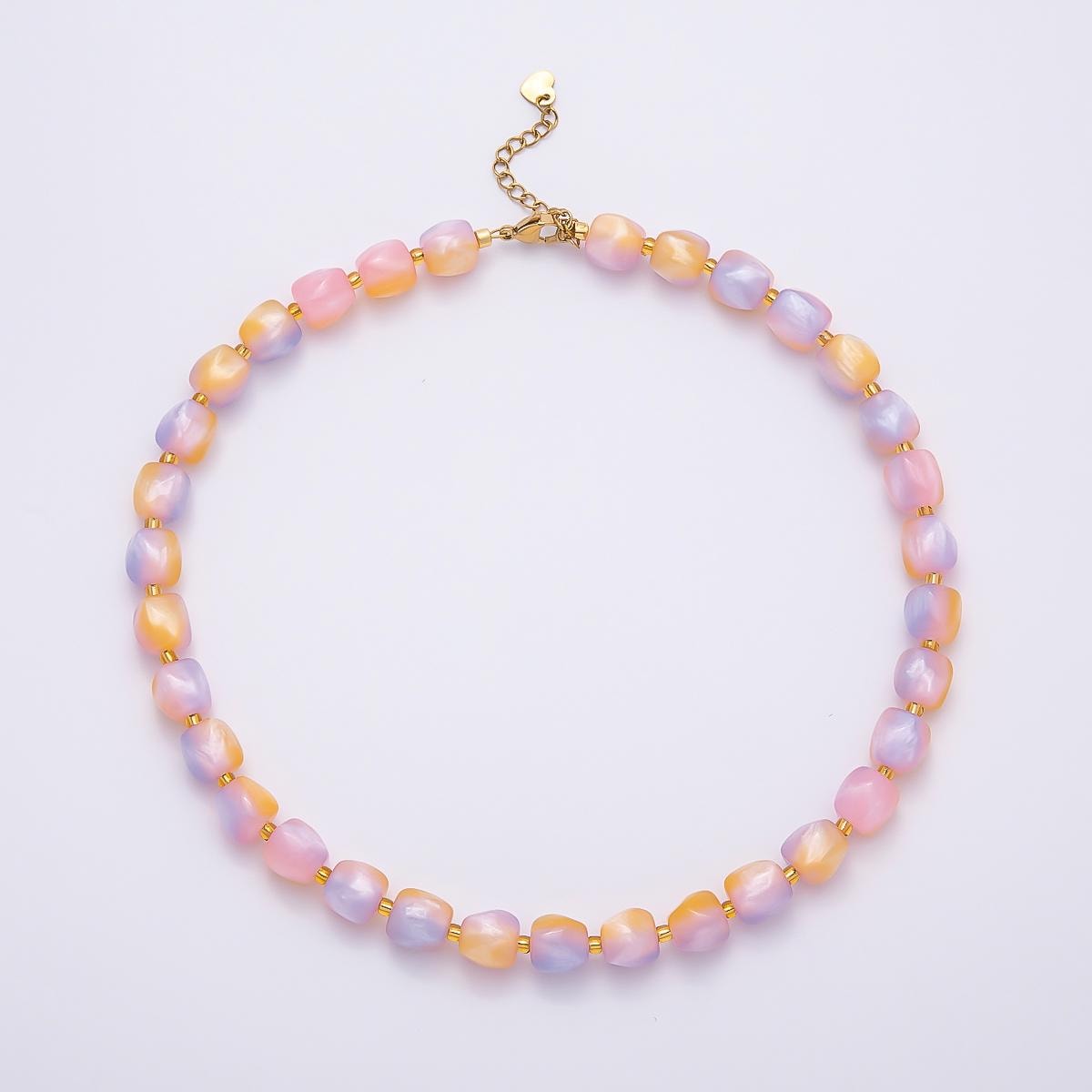 Summer Colorful Candy Beaded handmade Necklace Chunky Bead Gold Stainless Steel necklace Tarnish Free | WA-4524