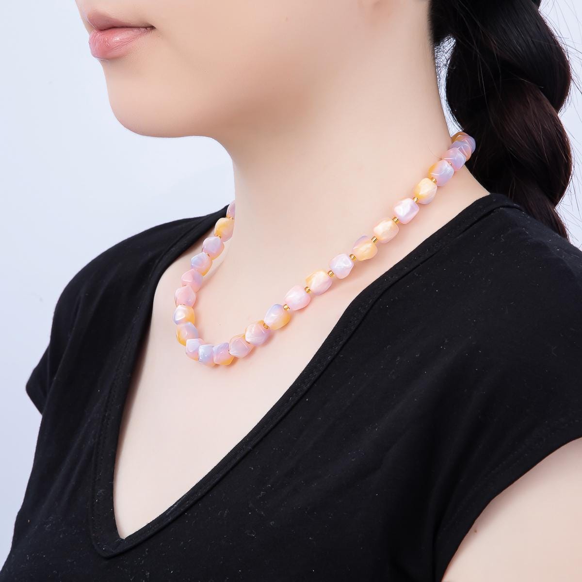 Summer Colorful Candy Beaded handmade Necklace Chunky Bead Gold Stainless Steel necklace Tarnish Free | WA-4524