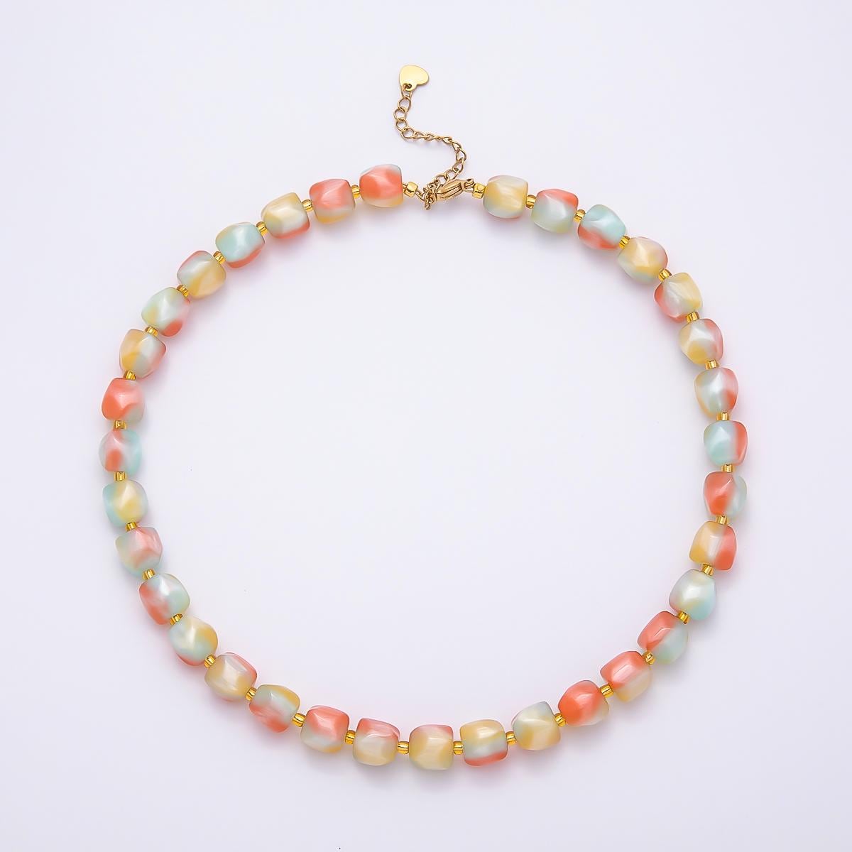 Summer Colorful Candy Beaded handmade Necklace Chunky Bead Gold Stainless Steel necklace Tarnish Free | WA-4524