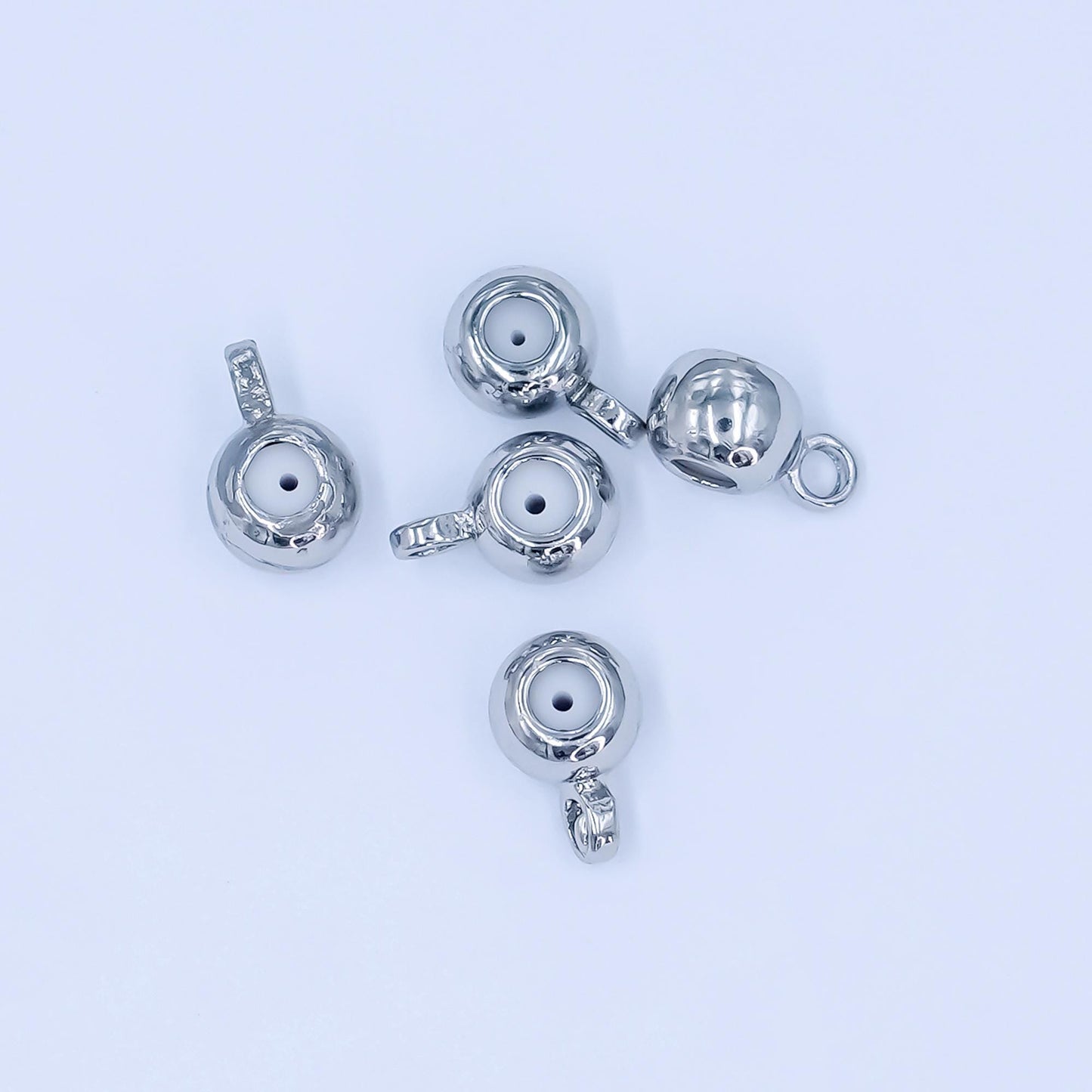 Silver 4mm Round Stopper Bead with Loop Silicone Grip Slider Bead for Charm Holder DIY Jewelry Making Supply Finding | Z-01063
