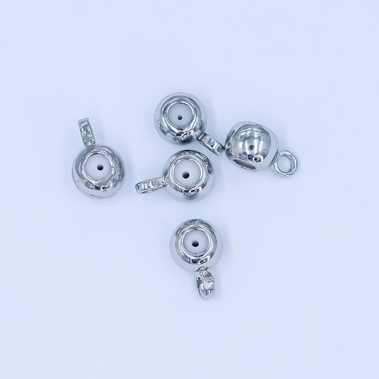 Silver 4mm Round Stopper Bead with Loop Silicone Grip Slider Bead for Charm Holder DIY Jewelry Making Supply Finding | Z-01063