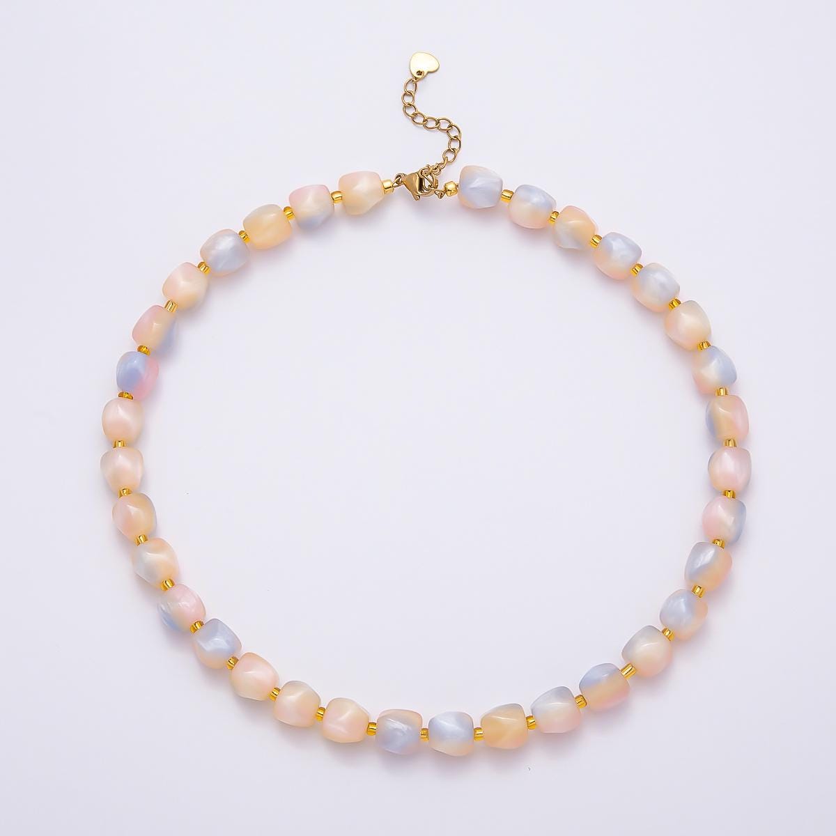 Summer Colorful Candy Beaded handmade Necklace Chunky Bead Gold Stainless Steel necklace Tarnish Free | WA-4524
