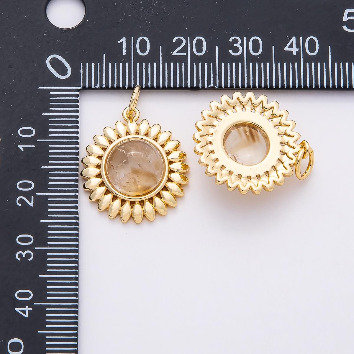 16k Gold Filled 22mm Sunflower Charm Rutilated Quartz Celestial Pendant Sunburst Medallion Summer Jewelry Necklace DIY Supply | CHARMS-00765