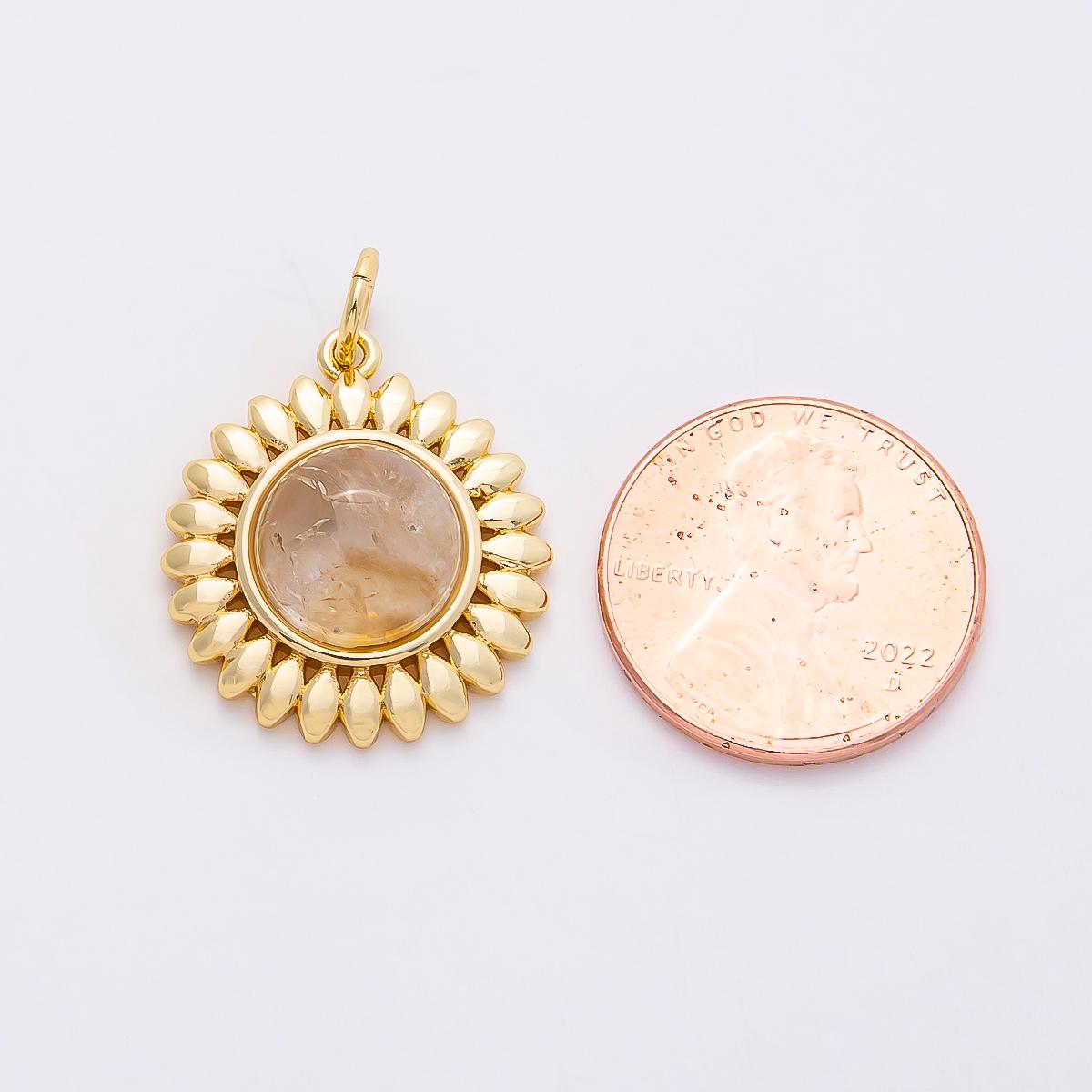 16k Gold Filled 22mm Sunflower Charm Rutilated Quartz Celestial Pendant Sunburst Medallion Summer Jewelry Necklace DIY Supply | CHARMS-00765