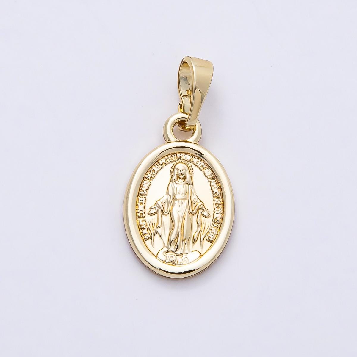 14k Gold Filled 16.2mm Miraculous Oval Virgin Mary Charm Catholic Religious Pendant Catholic Faith Gift DIY Supply Necklace | CHARMS-00764