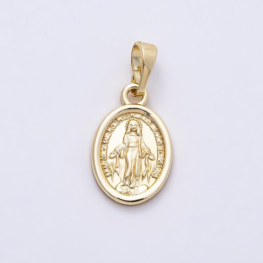 14k Gold Filled 16.2mm Miraculous Oval Virgin Mary Charm Catholic Religious Pendant Catholic Faith Gift DIY Supply Necklace | CHARMS-00764