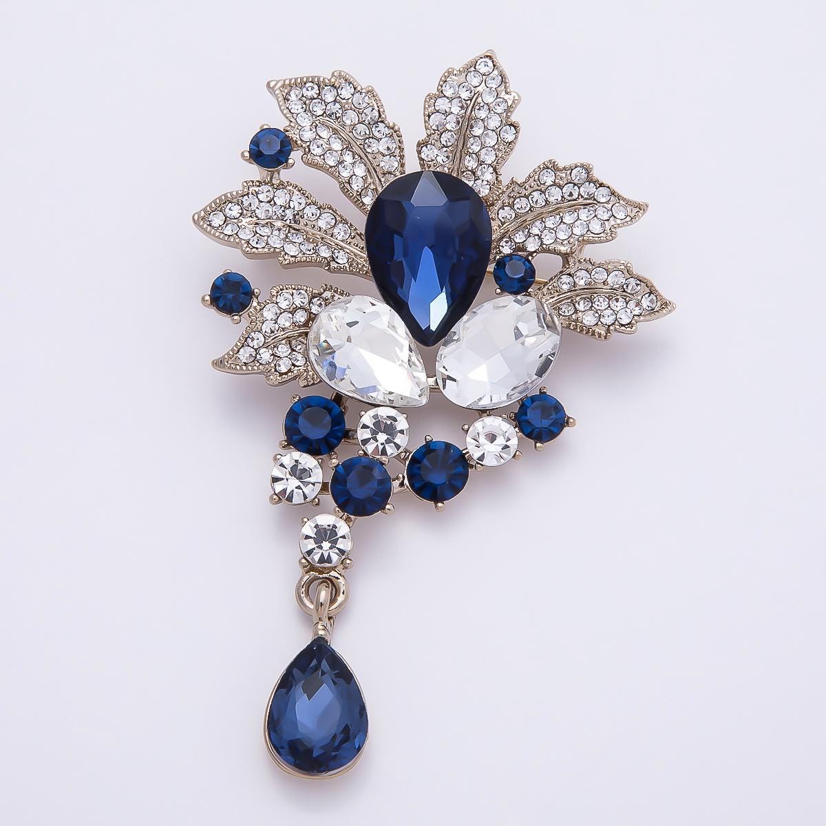 Crystal Bridal Brooch Pin 80mm Floral Rhinestone Statement Piece for Wedding Jewelry Gift for Coats Bags Scarves | BH-147