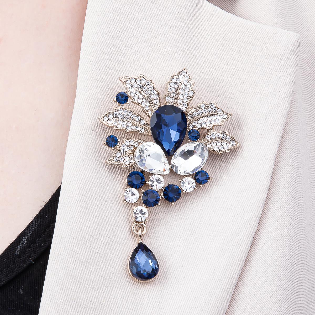 Crystal Bridal Brooch Pin 80mm Floral Rhinestone Statement Piece for Wedding Jewelry Gift for Coats Bags Scarves | BH-147