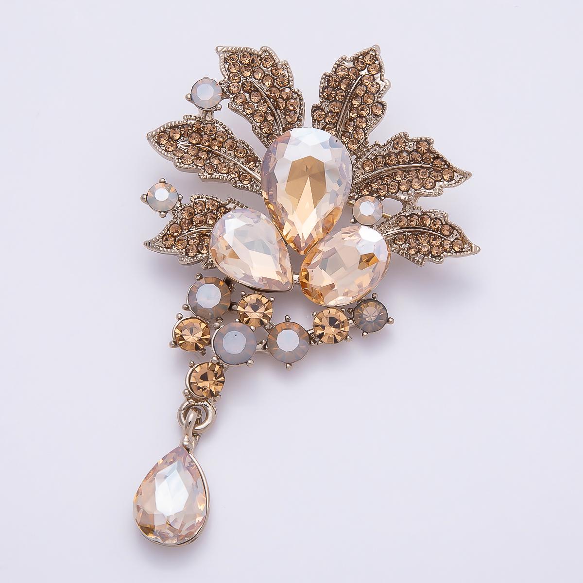 Crystal Bridal Brooch Pin 80mm Floral Rhinestone Statement Piece for Wedding Jewelry Gift for Coats Bags Scarves | BH-147
