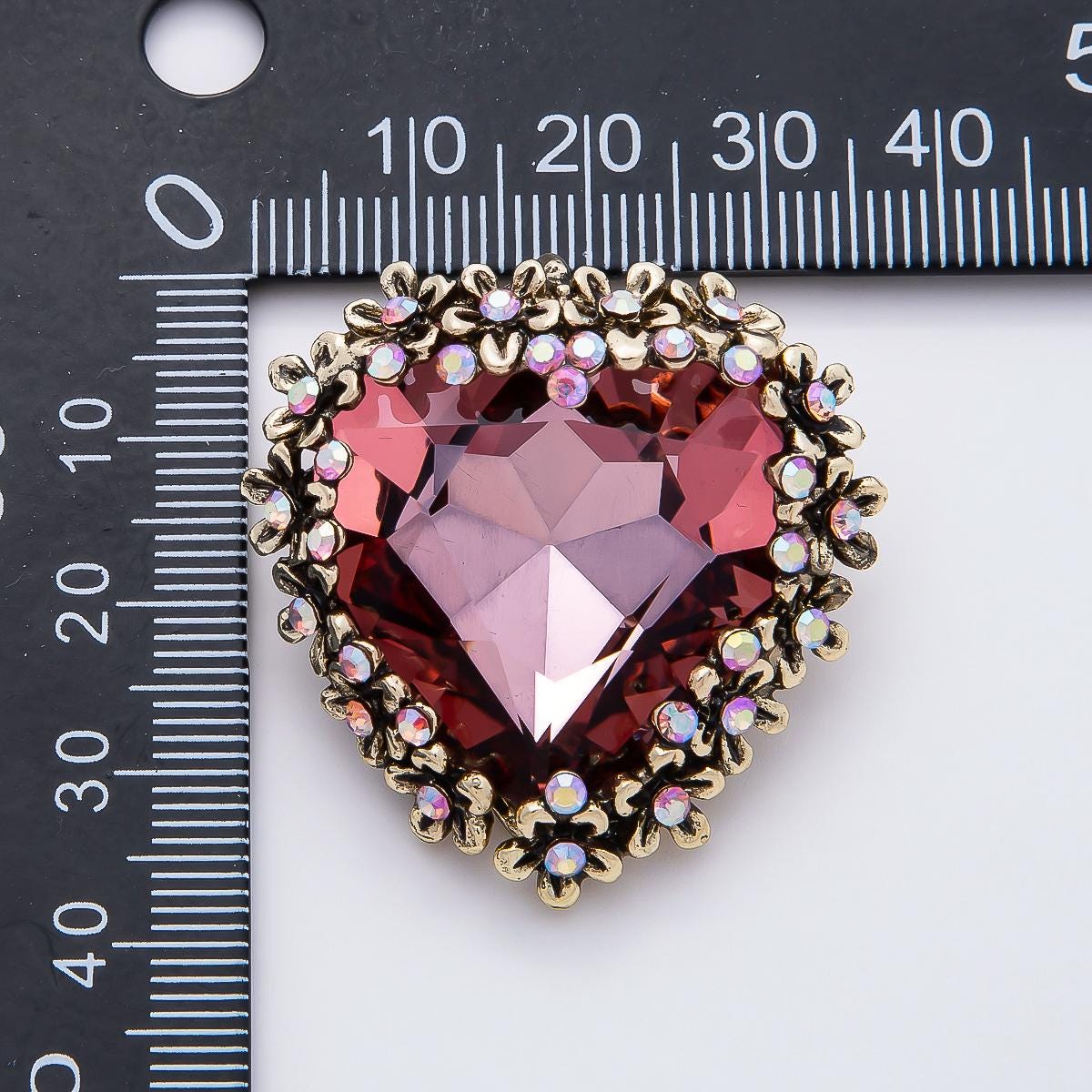 Vintage Heart Brooch 36mm Crystal Rhinestone Pin Red Purple Antique Gold Valentine Gift Romantic Costume Jewelry | BH-121
