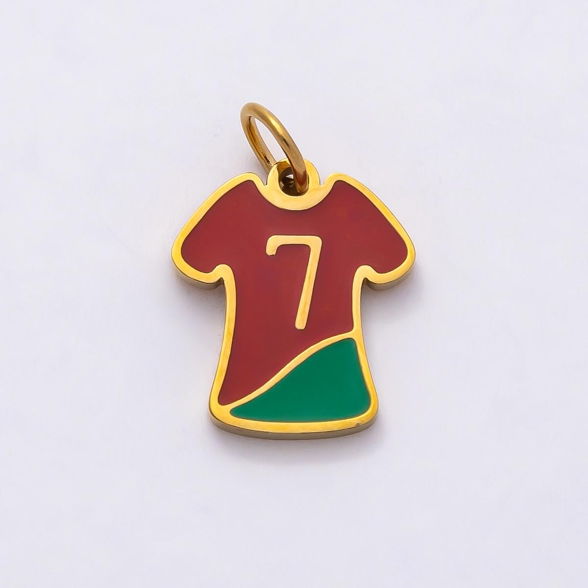 18k Stainless Steel 14mm Portugal Soccer Jersey Charm Enamel Pendant Football Shirt Number 7 Charm Add On Sport Lover Gift | CHARMS-00794