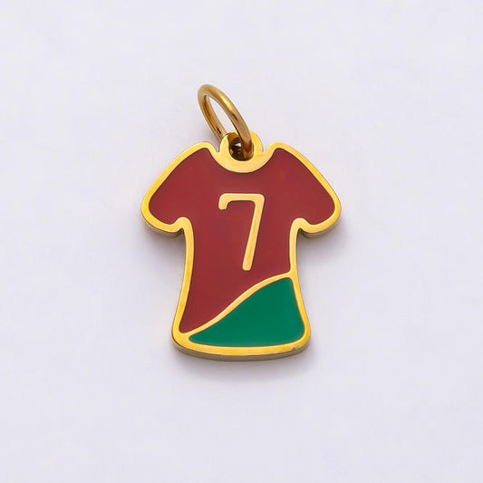 18k Stainless Steel 14mm Portugal Soccer Jersey Charm Enamel Pendant Football Shirt Number 7 Charm Add On Sport Lover Gift | CHARMS-00794