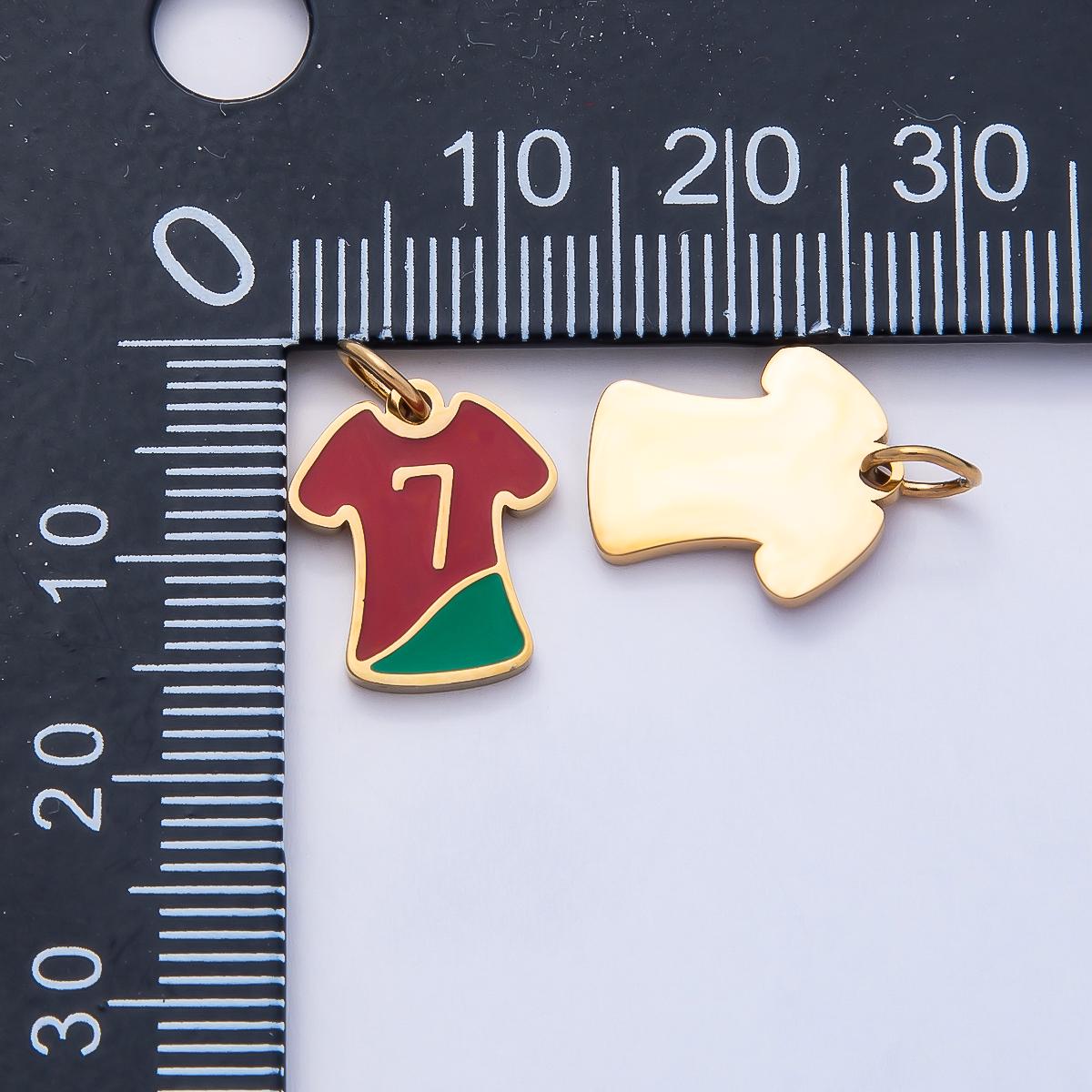 18k Stainless Steel 14mm Portugal Soccer Jersey Charm Enamel Pendant Football Shirt Number 7 Charm Add On Sport Lover Gift | CHARMS-00794