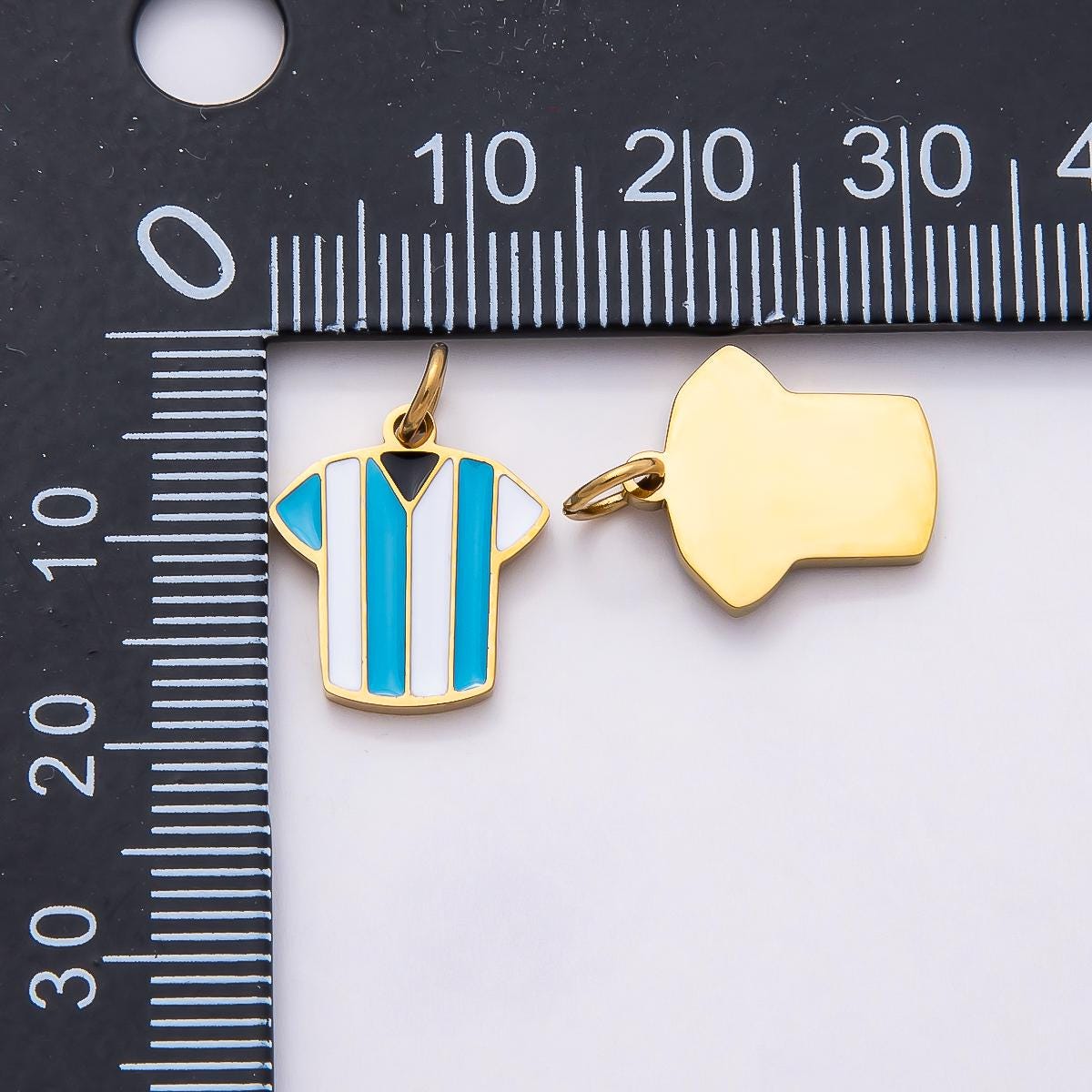 18k Stainless Steel 14mm Argentina Soccer Jersey Charm Painted Enamel Blue White Striped Pendant Football Sports Fan Gift | CHARMS-00795